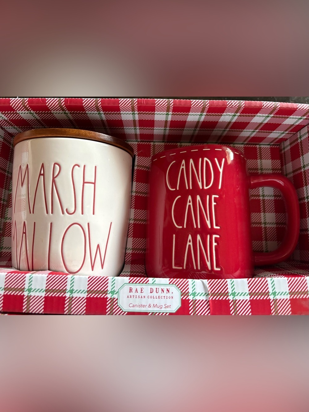 Rae Dunn Red and Green Canister & Mug Set